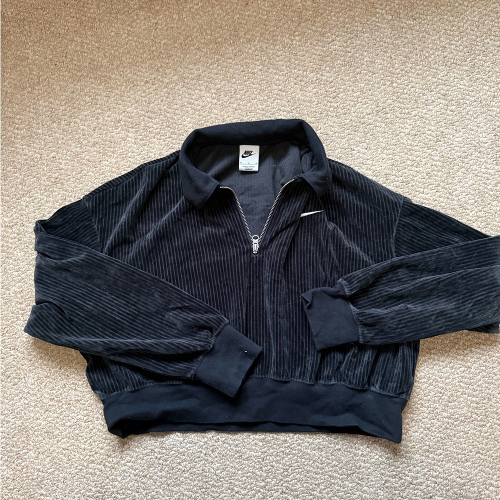 Nike Black Corduroy Quarter Zip-Up Long Sleeve